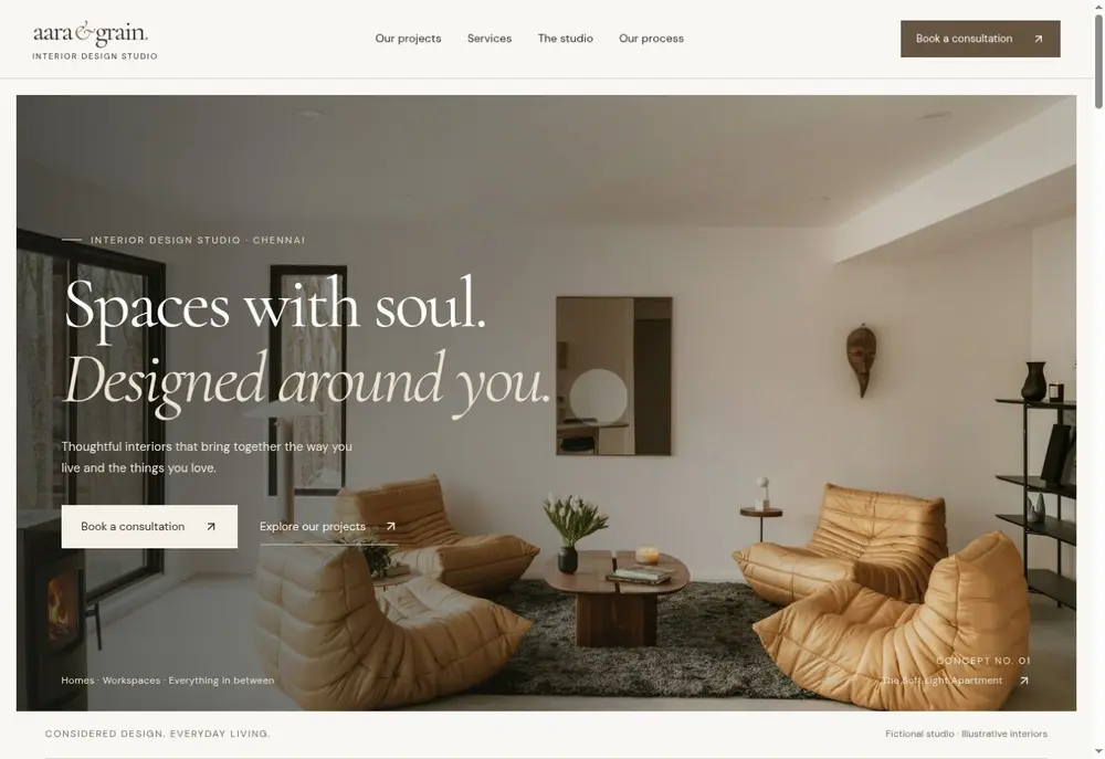 Aara and Grain website interface